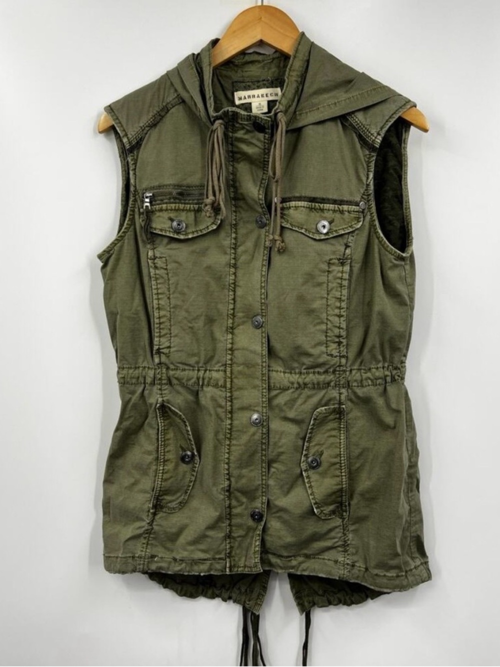 Anthropologie Marrakech Vest Sleeveless Olive Green Hooded Utility Size Small
